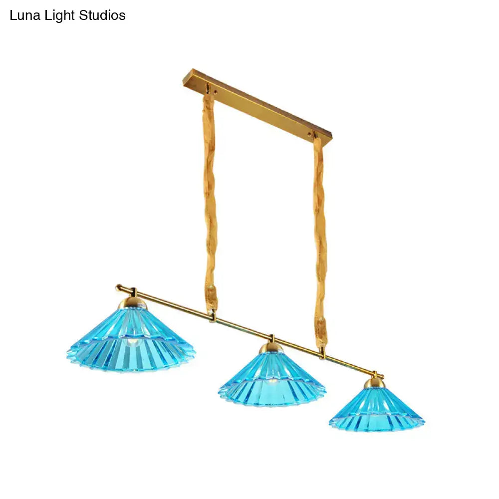 Blue Ribbed Pendant Light