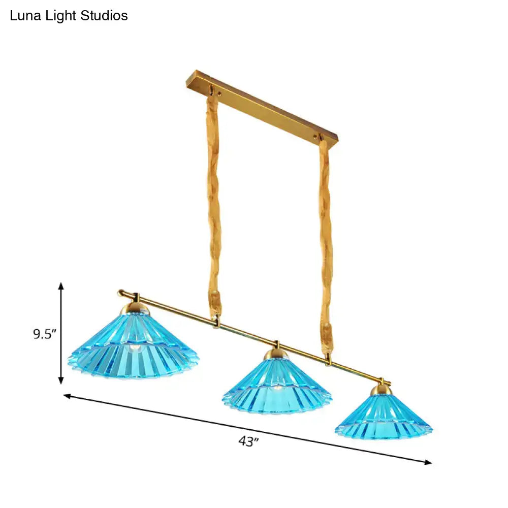 Blue Ribbed Pendant Light