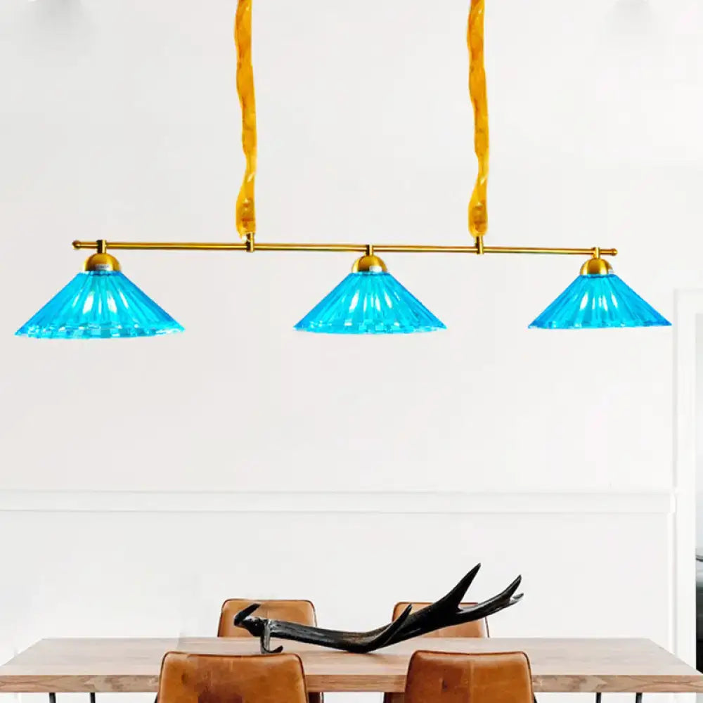 Blue Ribbed Pendant Light