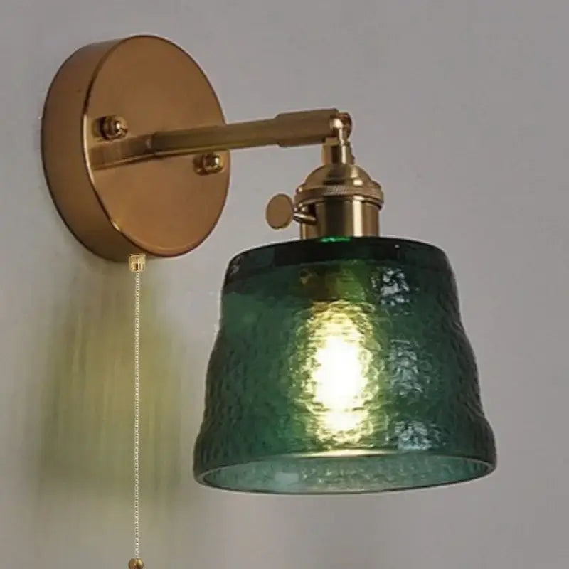 Brass Glass Pull-Chain Bedroom Sconce