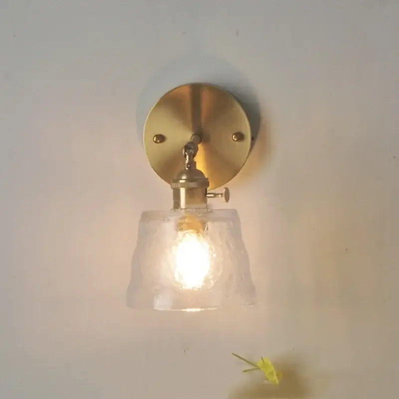 Brass Glass Pull-Chain Bedroom Sconce