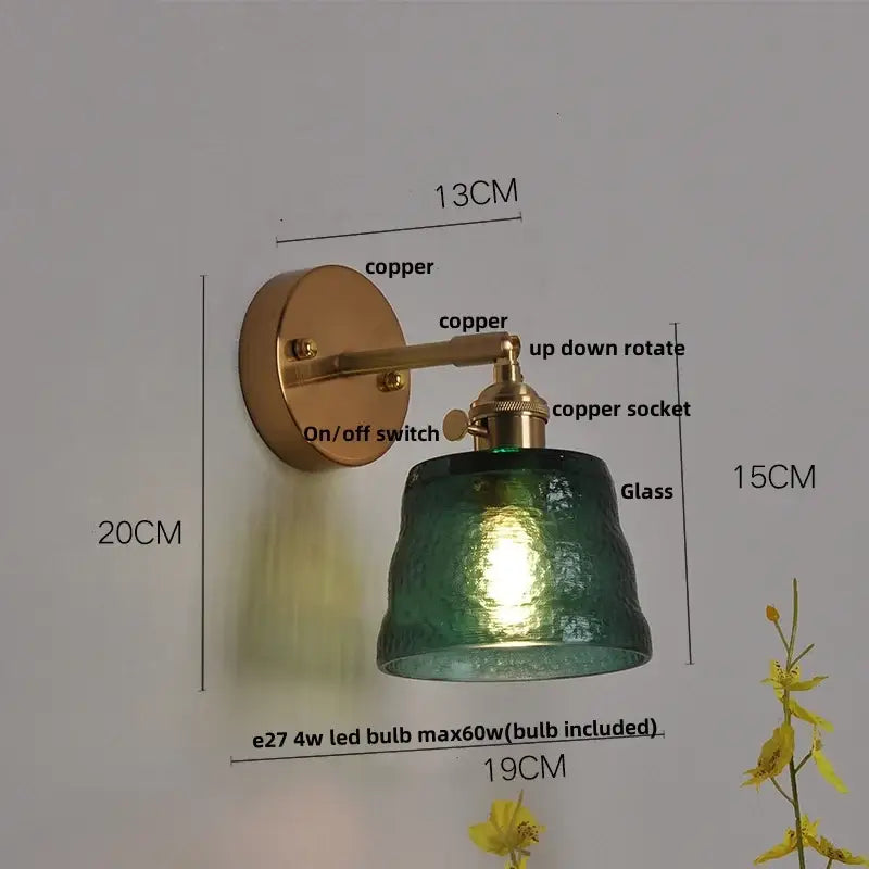 Brass Glass Pull-Chain Bedroom Sconce