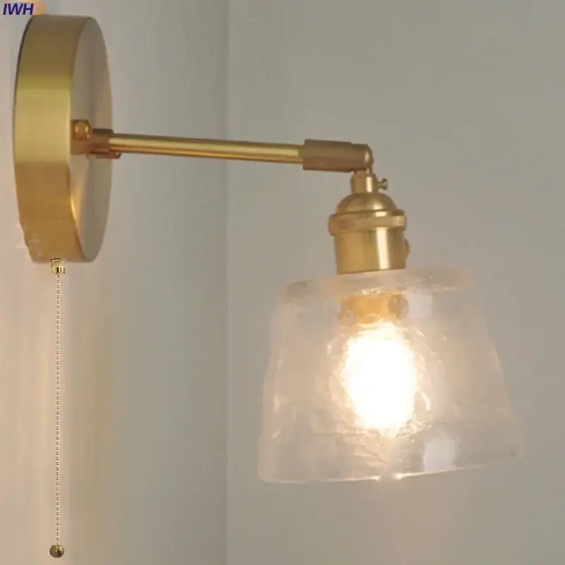 Brass Glass Pull-Chain Bedroom Sconce