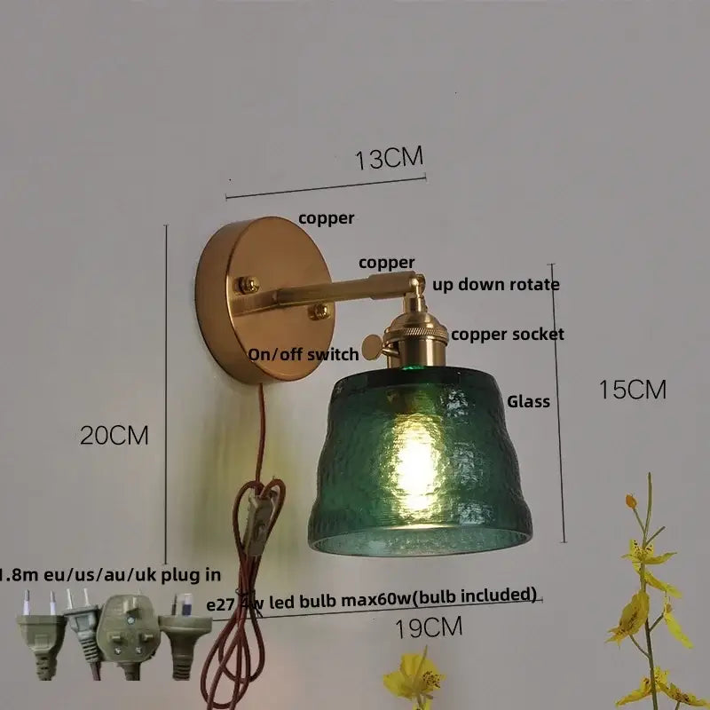 Brass Glass Pull-Chain Bedroom Sconce