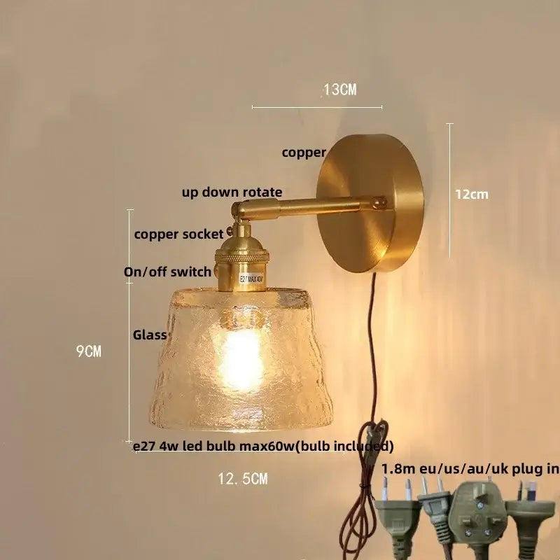 Brass Glass Pull-Chain Bedroom Sconce