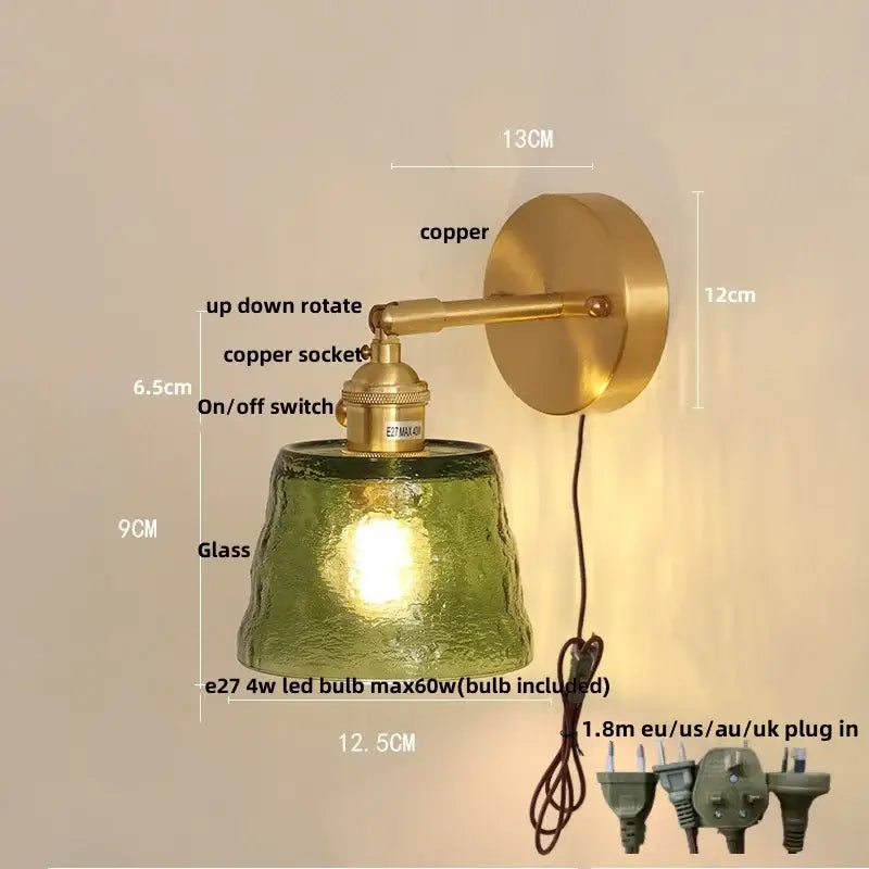 Brass Glass Pull-Chain Bedroom Sconce