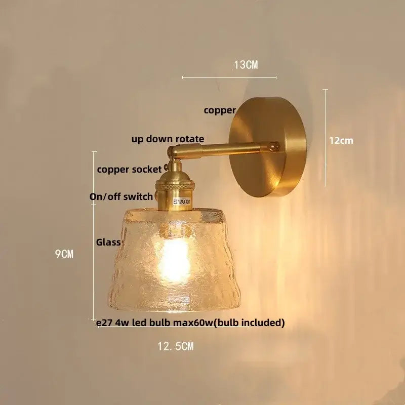 Brass Glass Pull-Chain Bedroom Sconce