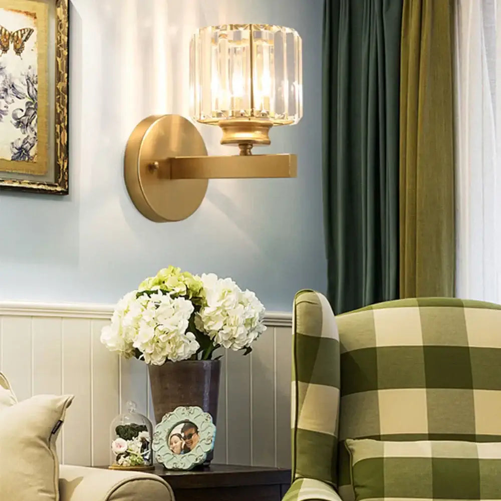 Brass Crystal Glass Bedroom Sconce