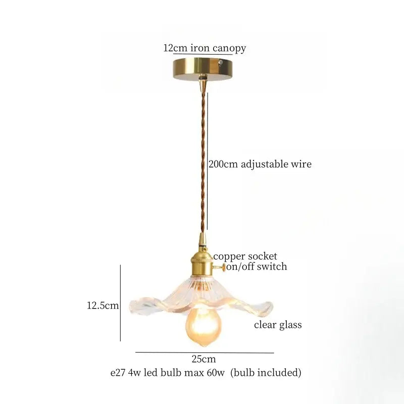 Brass Glass Lotus Pendant Light