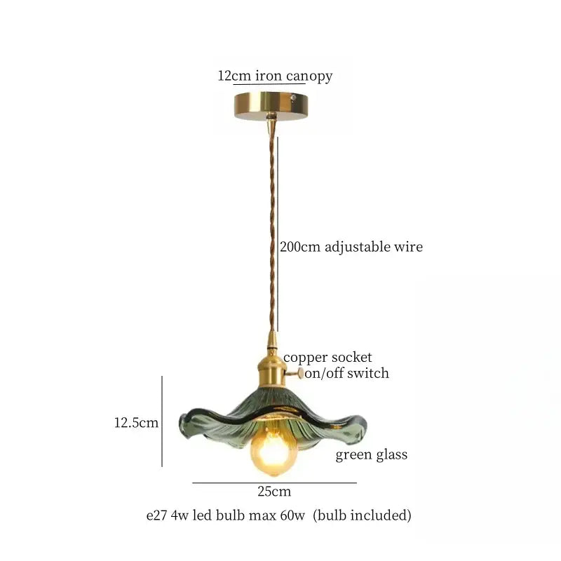 Brass Glass Lotus Pendant Light