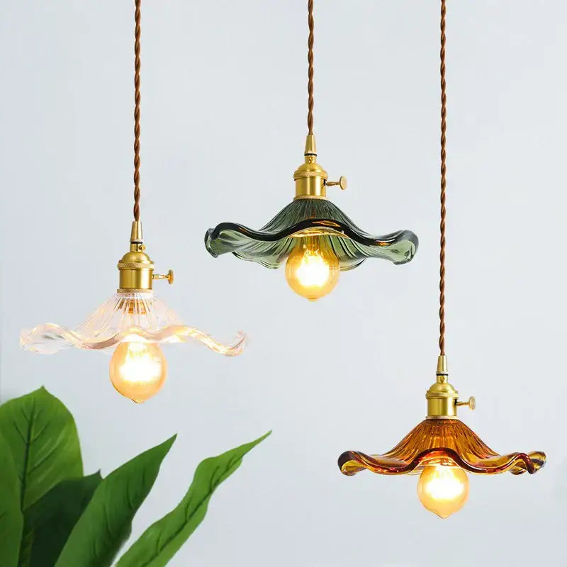 Brass Glass Lotus Pendant Light