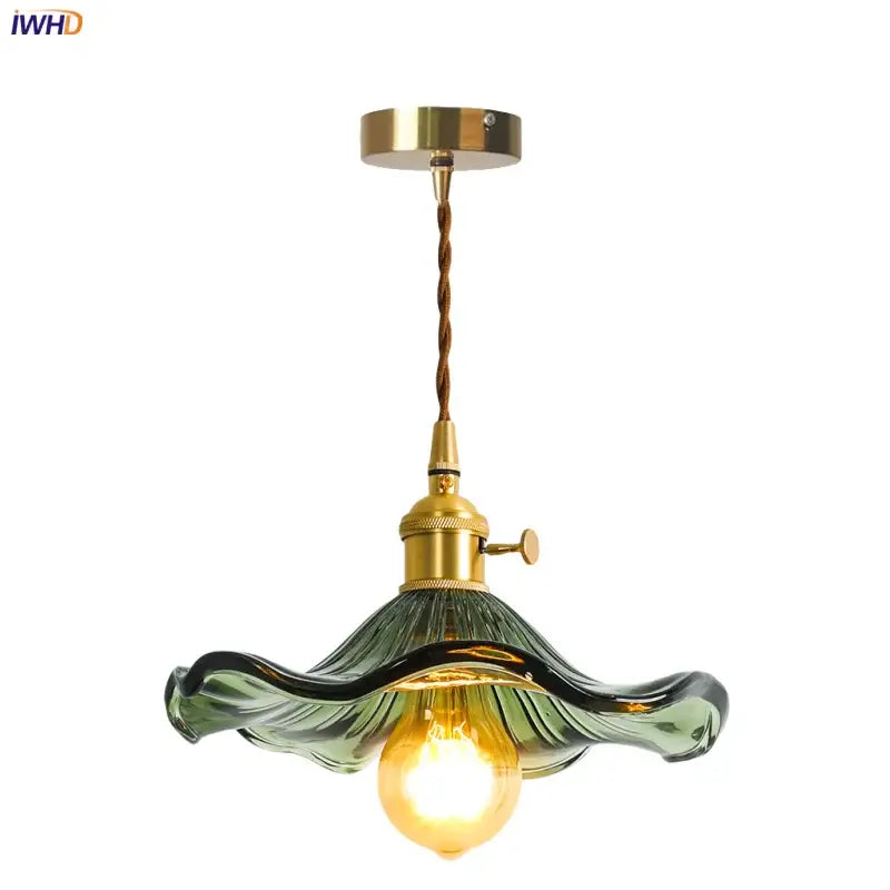 Brass Glass Lotus Pendant Light