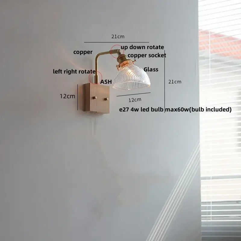 Brass Walnut Glass Sconce