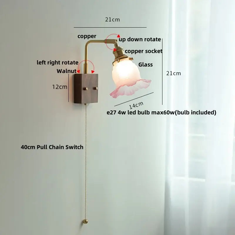 Brass Walnut Glass Sconce