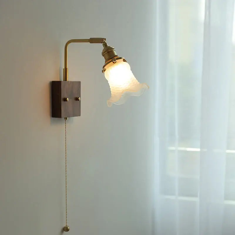 Brass Walnut Glass Sconce
