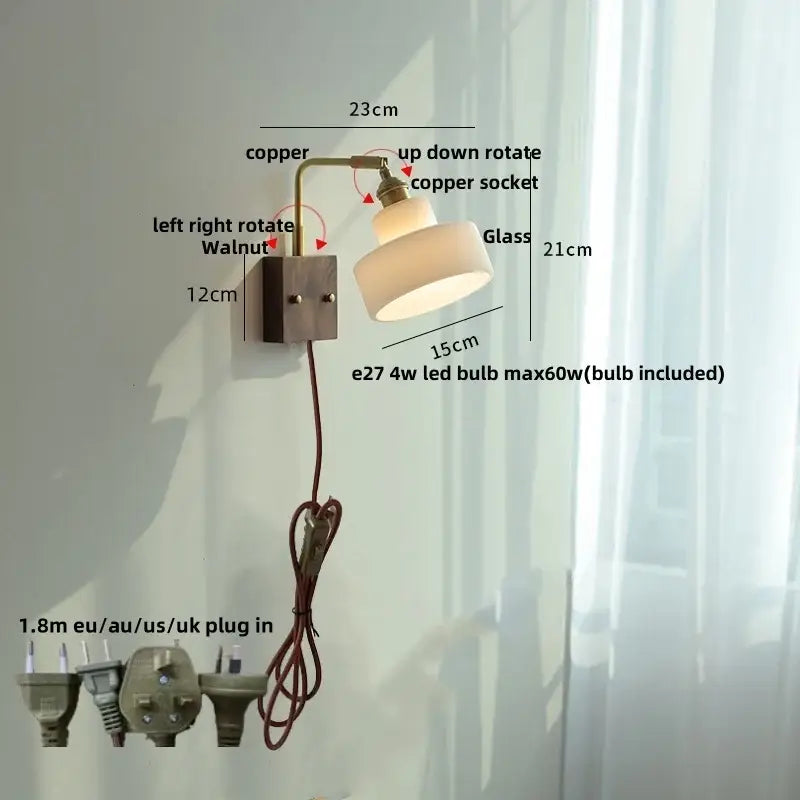 Brass Walnut Glass Sconce