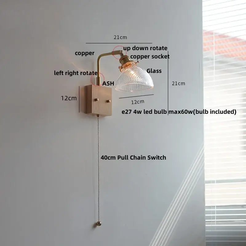 Brass Walnut Glass Sconce