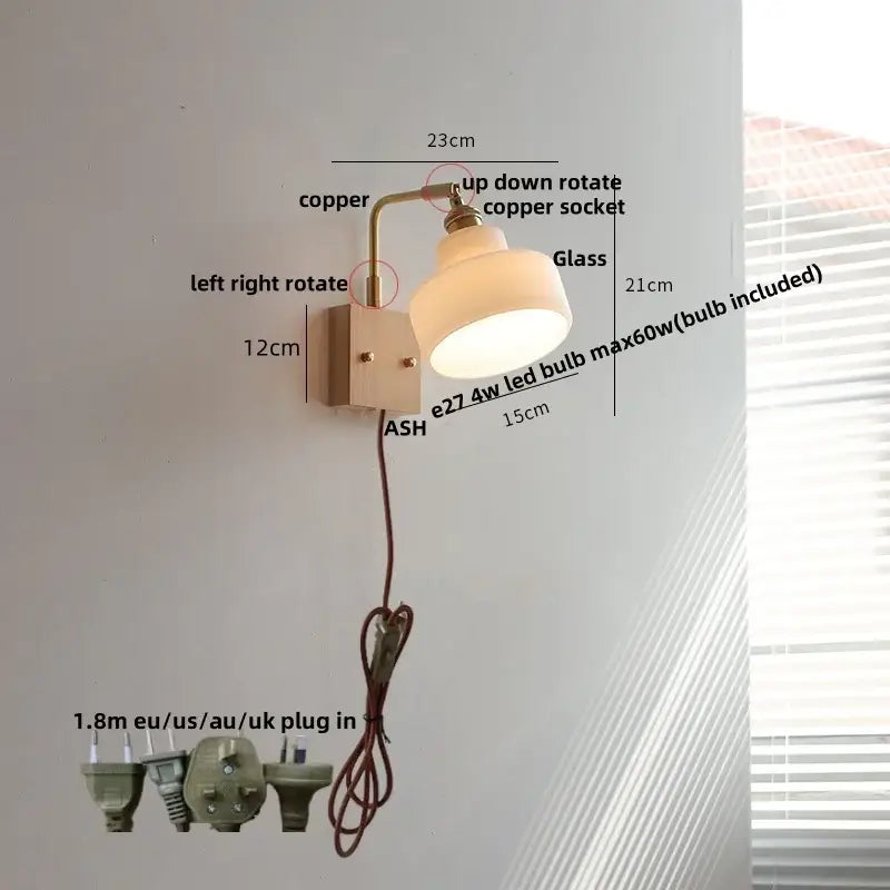 Brass Walnut Glass Sconce