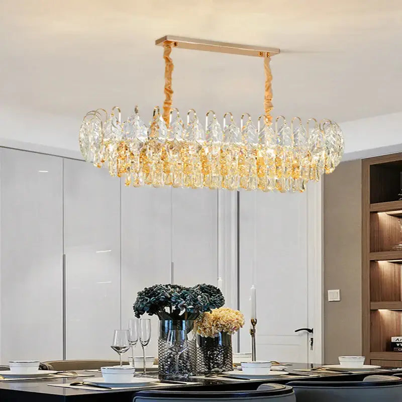 Rose Gold Crystal Chandelier Oval Dimmable