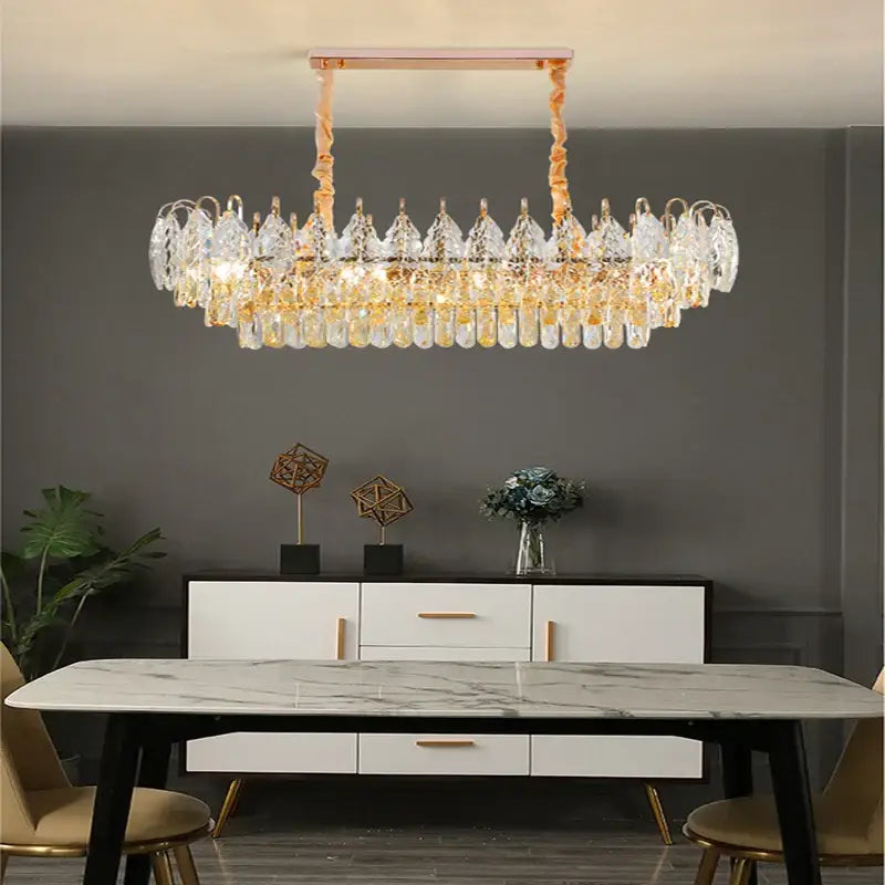 Rose Gold Crystal Chandelier Oval Dimmable