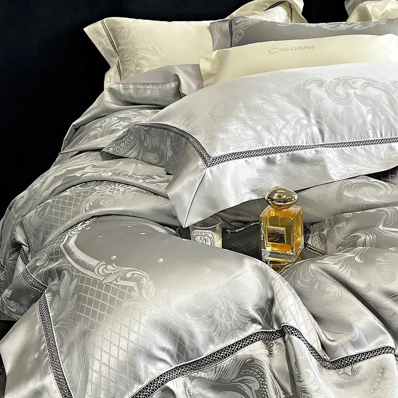 Silver Damask Bedding Set