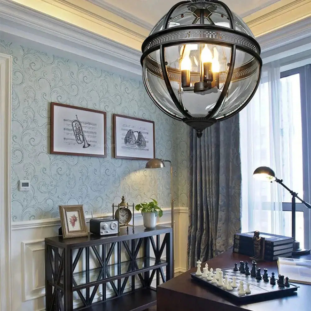 Bronze Glass Globe Chandelier