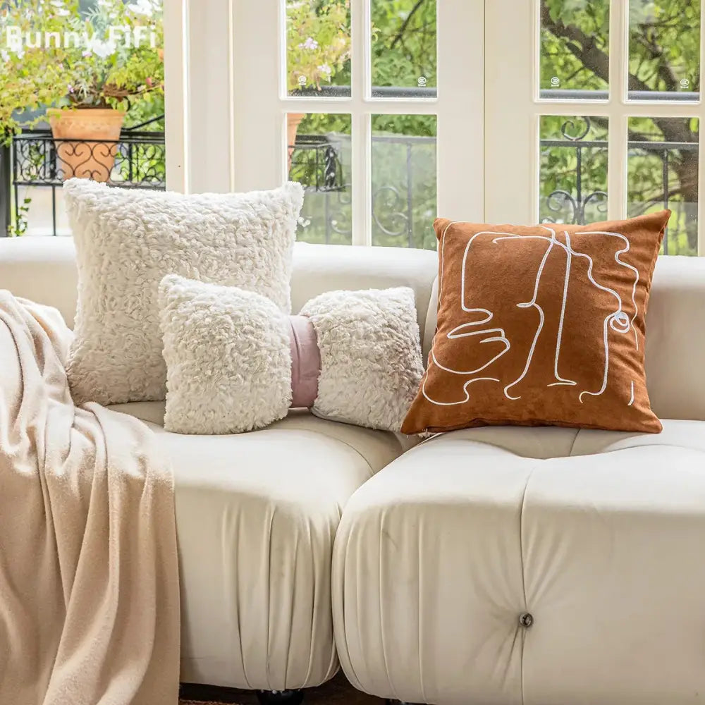Plush Geometric Cushion Cover