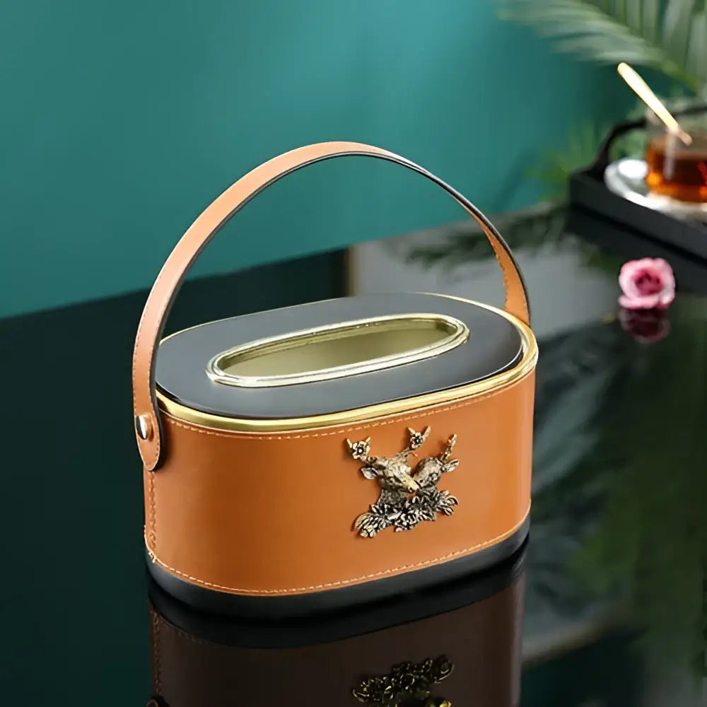 Brown Leather Storage Basket