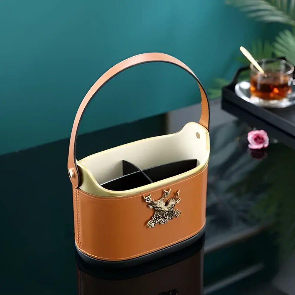 Brown Leather Storage Basket