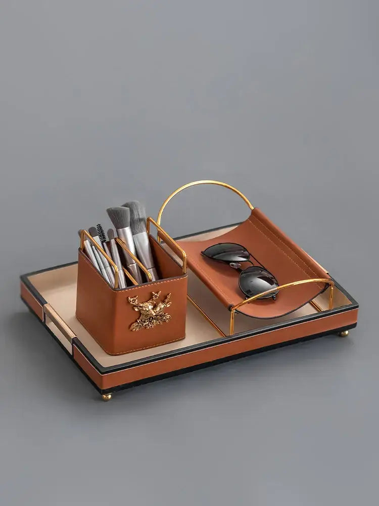Brown Leather Storage Basket