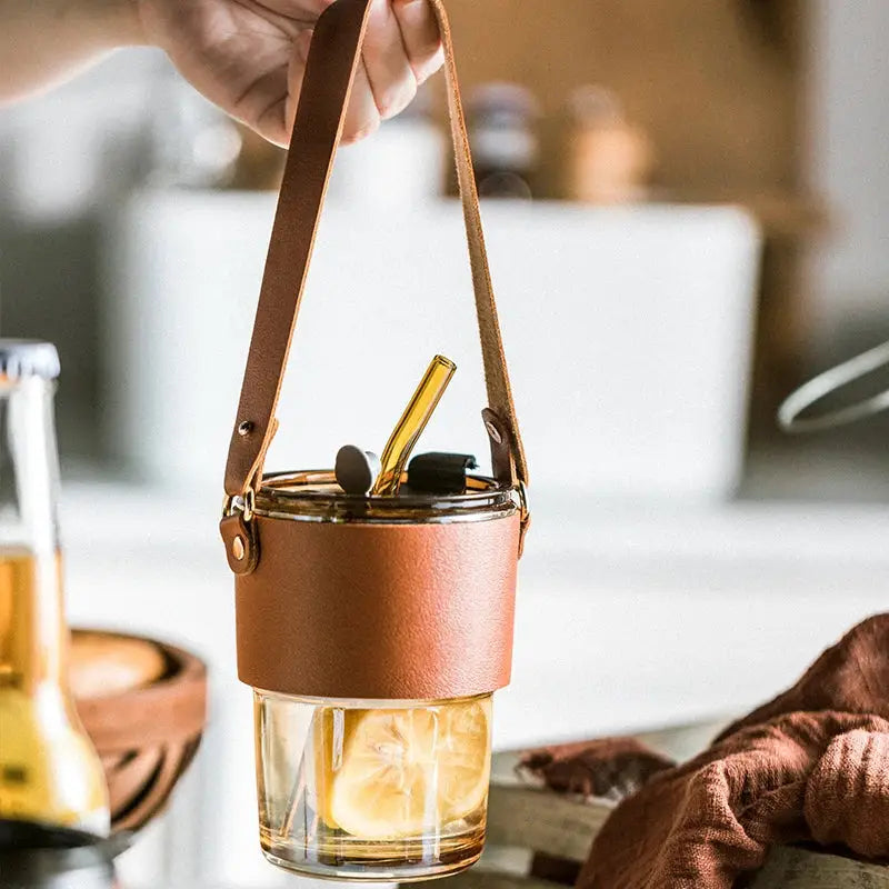 Brown Leather Glass Tumbler
