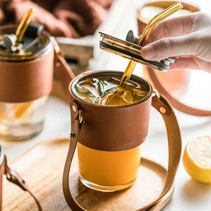 Brown Leather Glass Tumbler