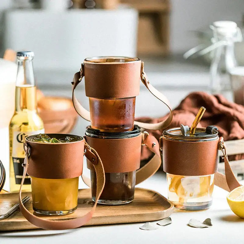 Brown Leather Glass Tumbler