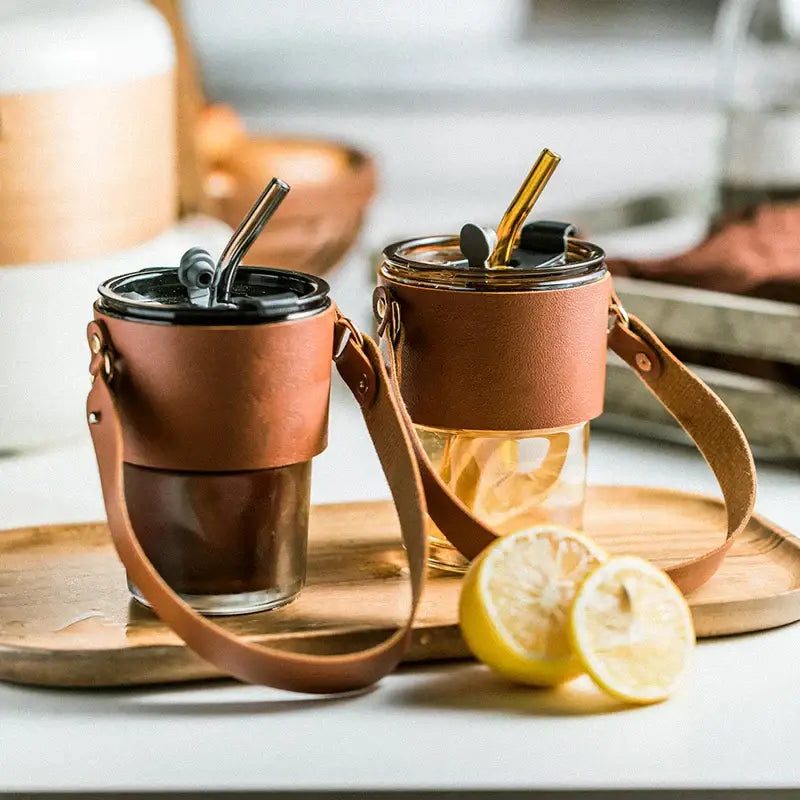 Brown Leather Glass Tumbler