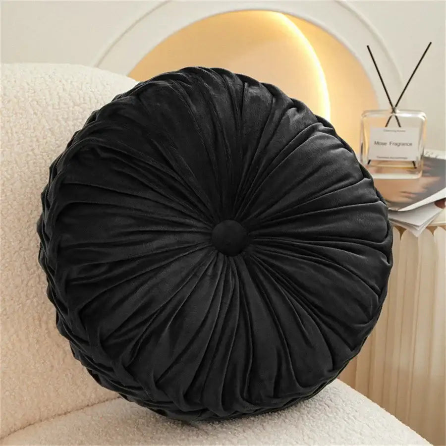 Pleated Velvet Round Cushion