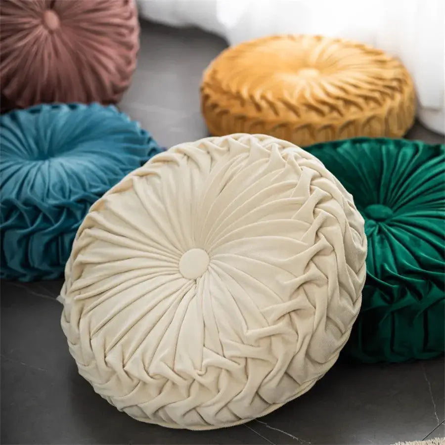 Pleated Velvet Round Cushion