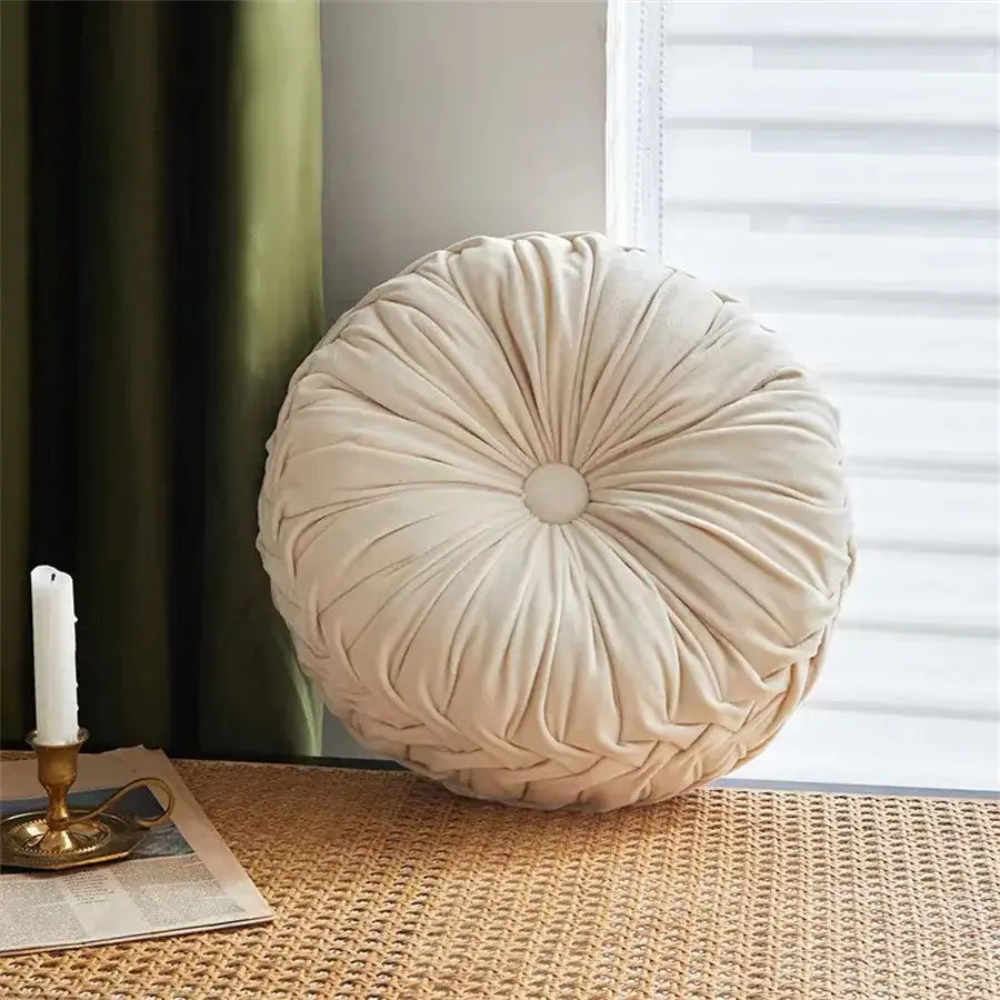 Pleated Velvet Round Cushion