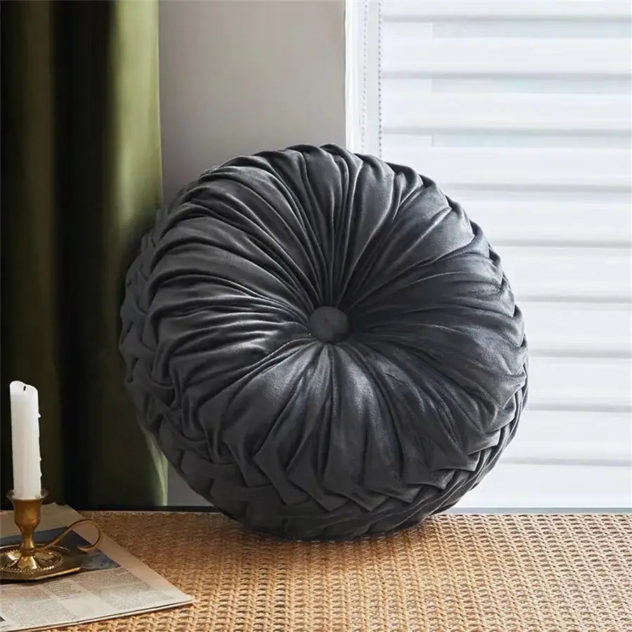 Pleated Velvet Round Cushion