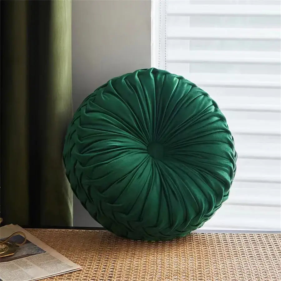 Pleated Velvet Round Cushion
