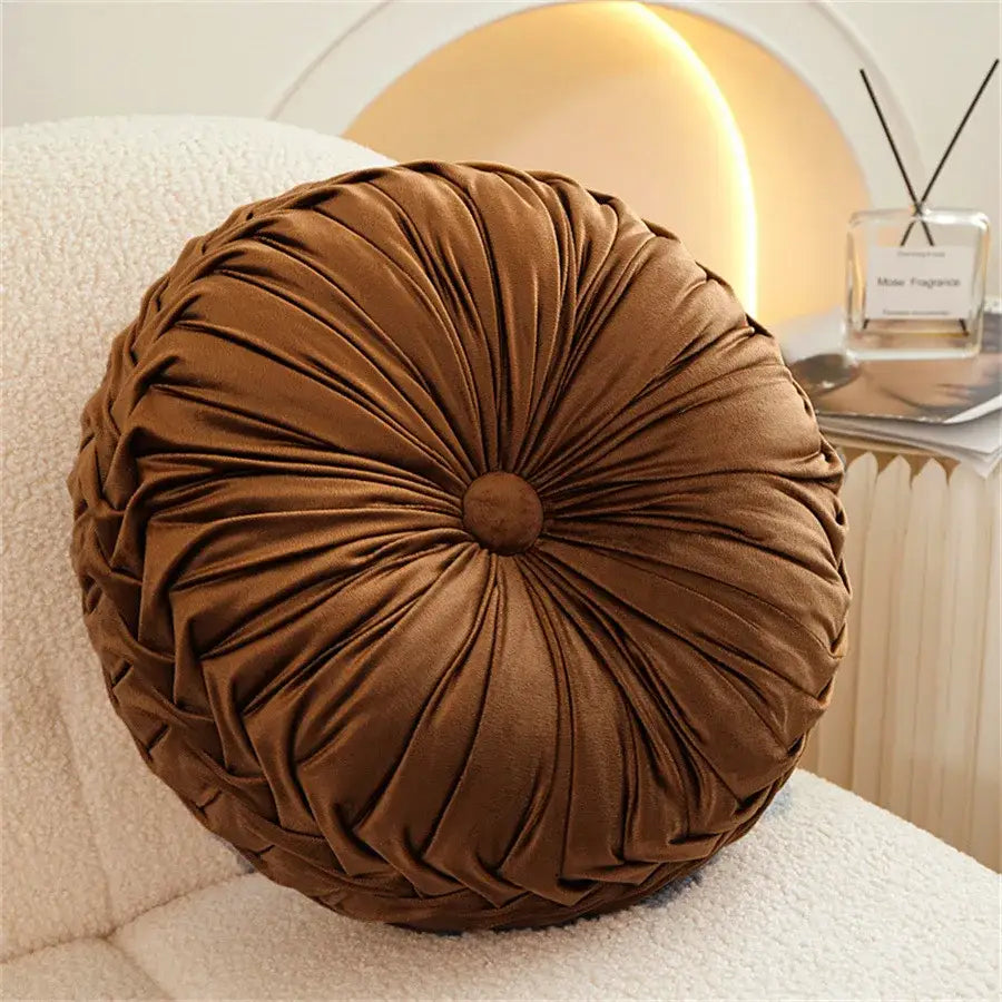 Pleated Velvet Round Cushion