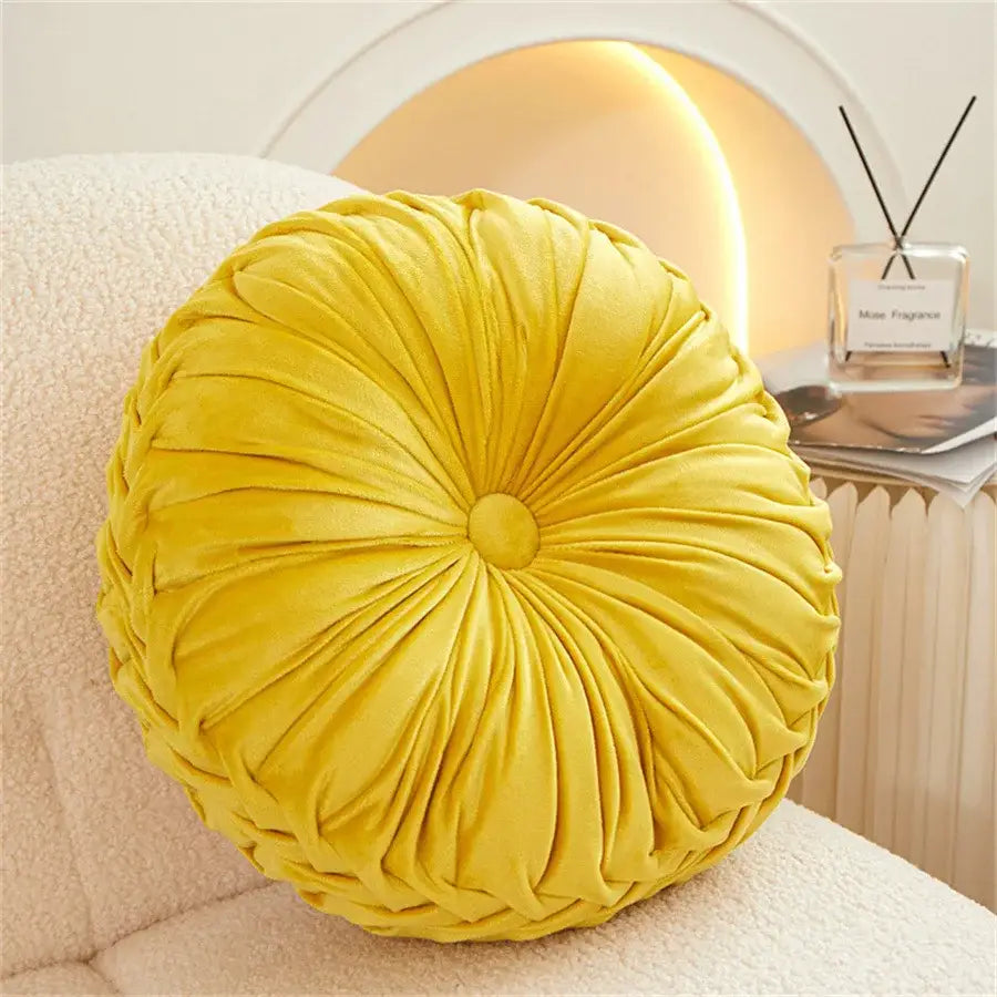Pleated Velvet Round Cushion