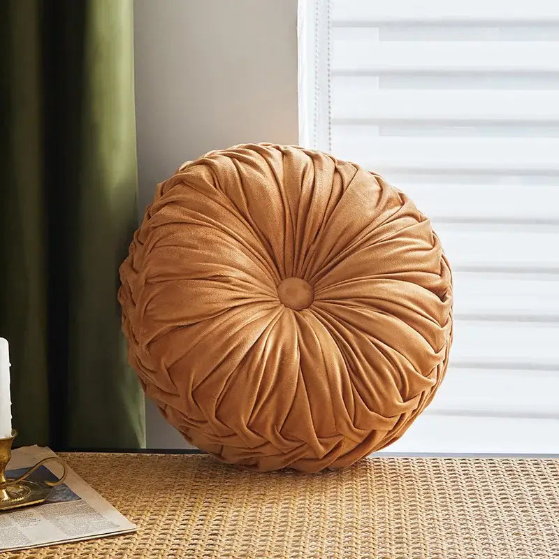 Pleated Velvet Round Cushion