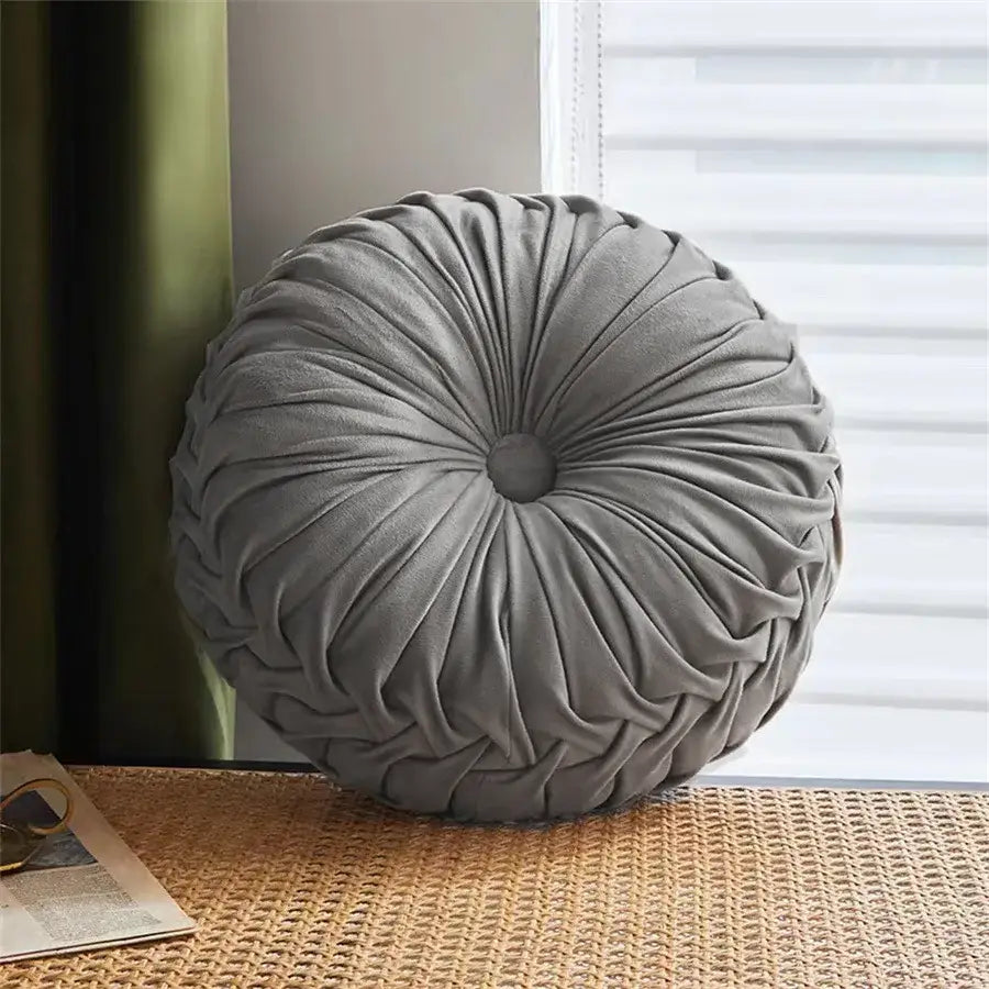 Pleated Velvet Round Cushion