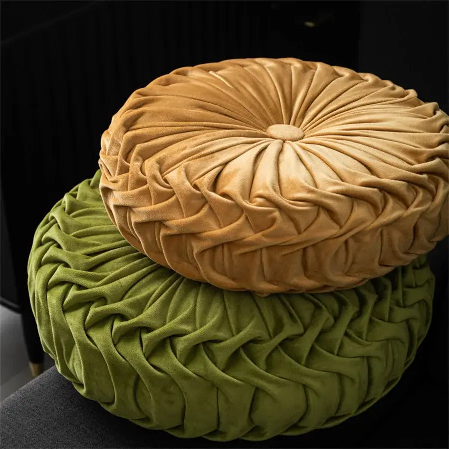 Pleated Velvet Round Cushion