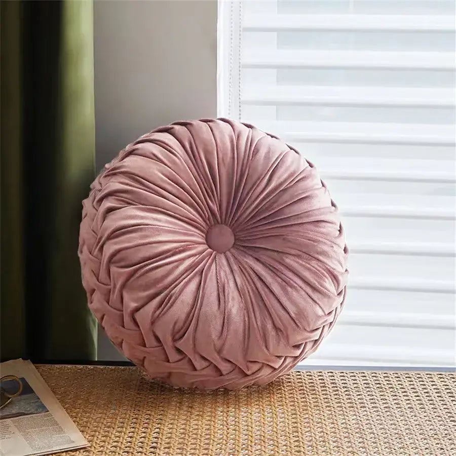 Pleated Velvet Round Cushion