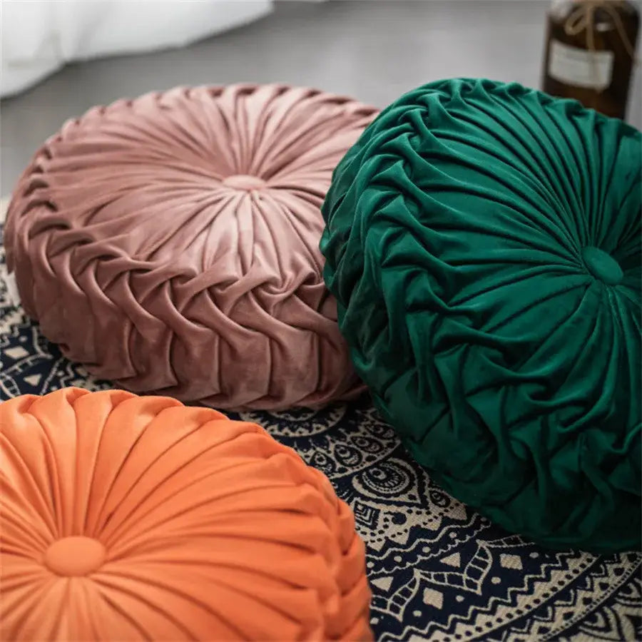 Pleated Velvet Round Cushion