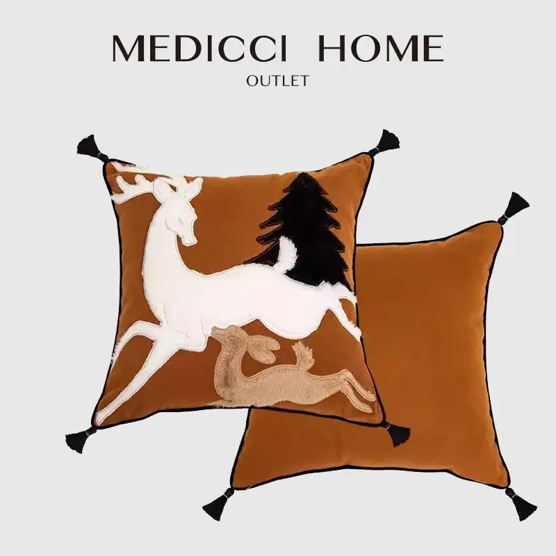 Velvet Reindeer Cushion Cover