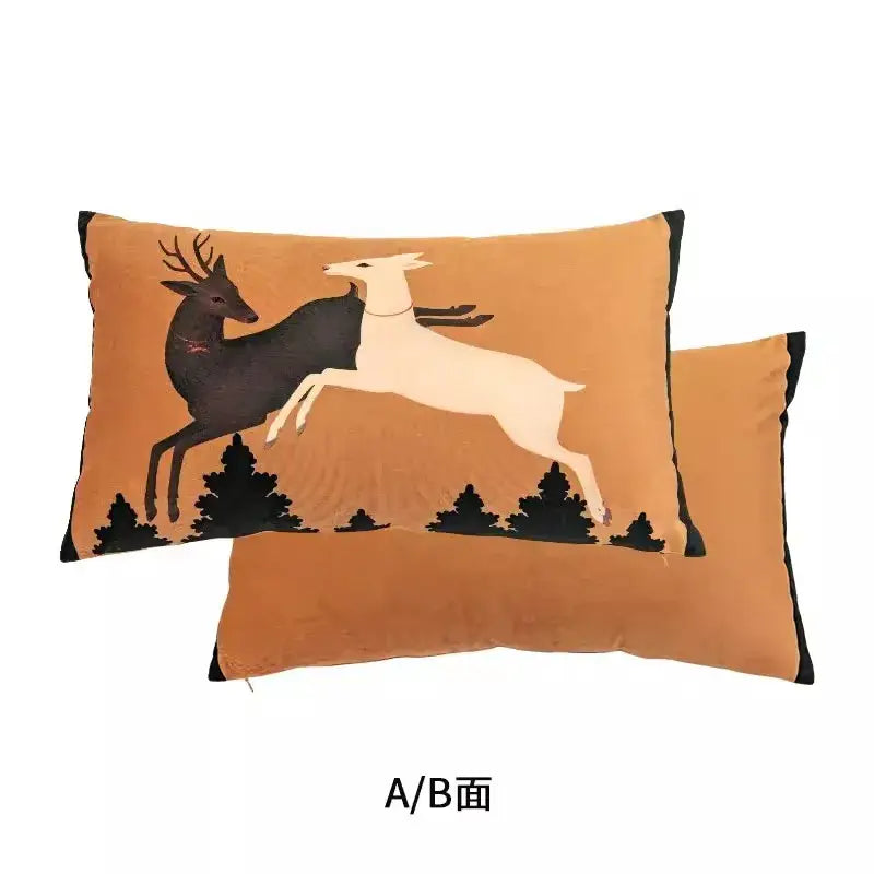 Velvet Reindeer Cushion Cover