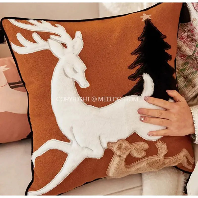 Velvet Reindeer Cushion Cover