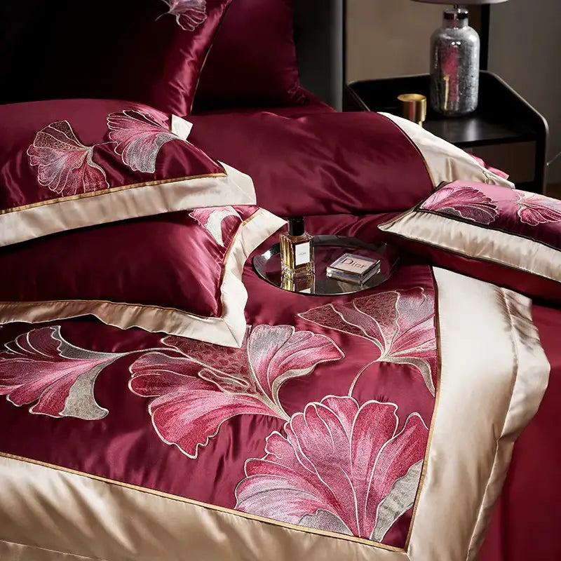 Burgundy Gold Cotton Bedding